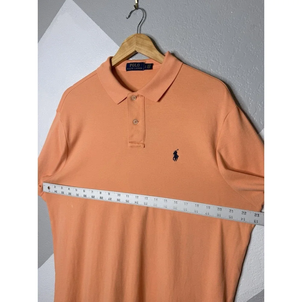 Polo Ralph Lauren Mens Large Polo Shirt Peach Orange Cotton Mesh Pony Logo Golf